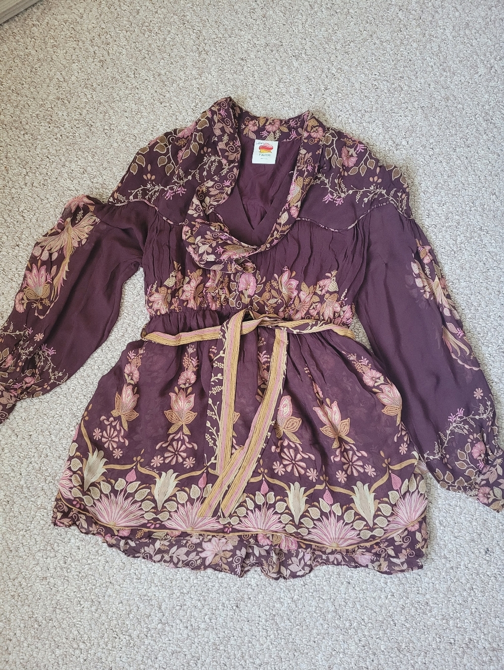 FARM Rio Plum Floral Mini Dress with Pink and Gold Accents - Picture 6 of 7
